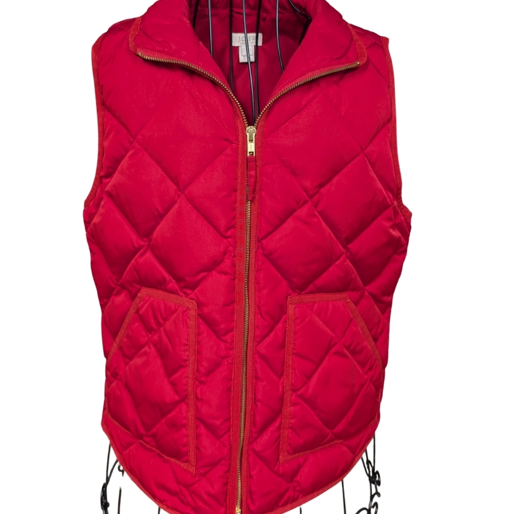 J. Crew Red Quilted Women's Puffer Vest with Gold Zipper